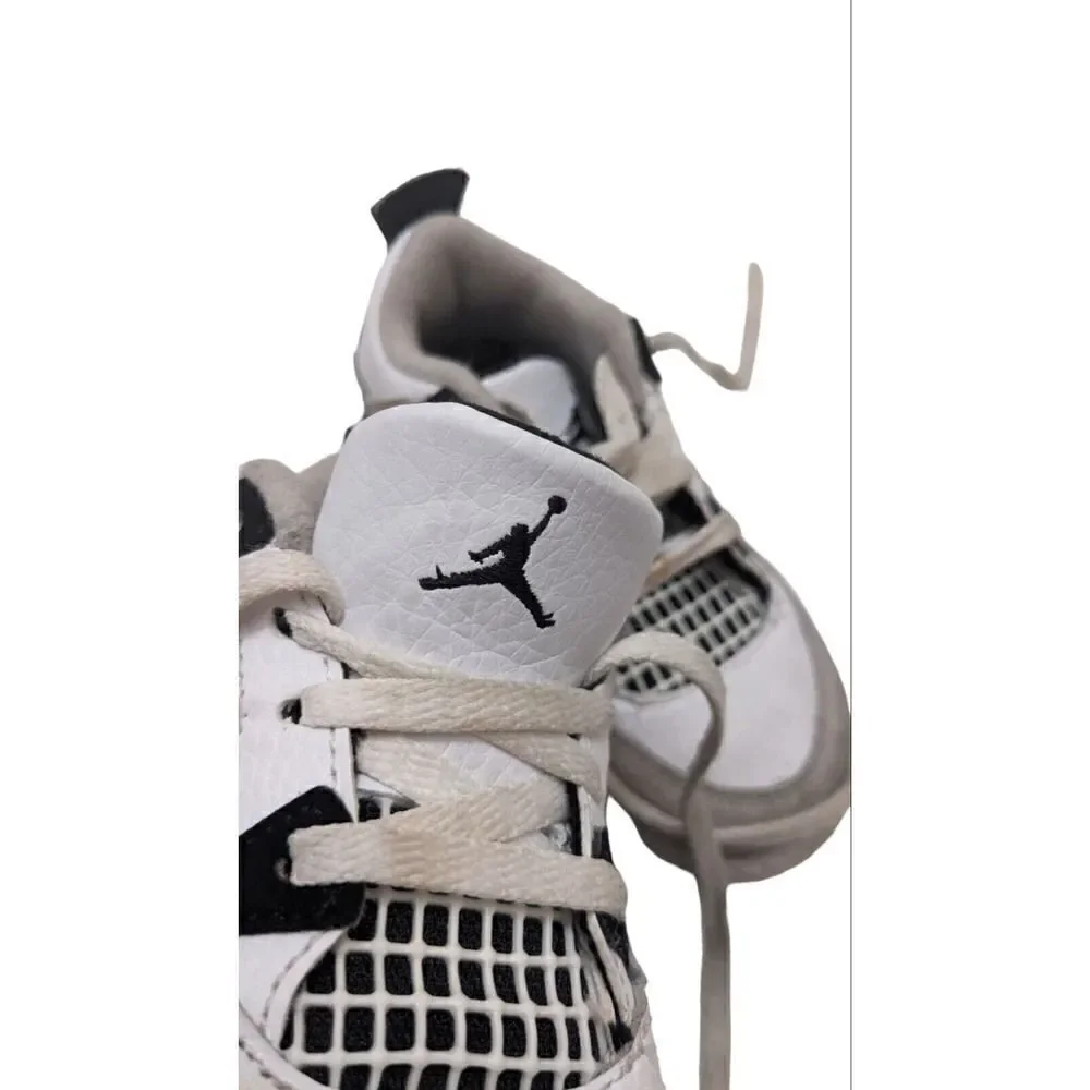 Nike Air Jordan 4 IV Retro Military Black BQ7670-111 White Kids Shoes size 7C‎